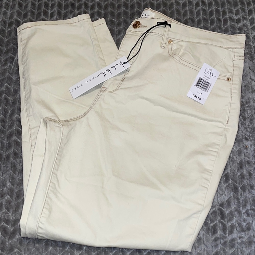 NWT Nicole‎ Miller SOHO High Rise Ankle Skinny Jeans.  Size 14.  Off White